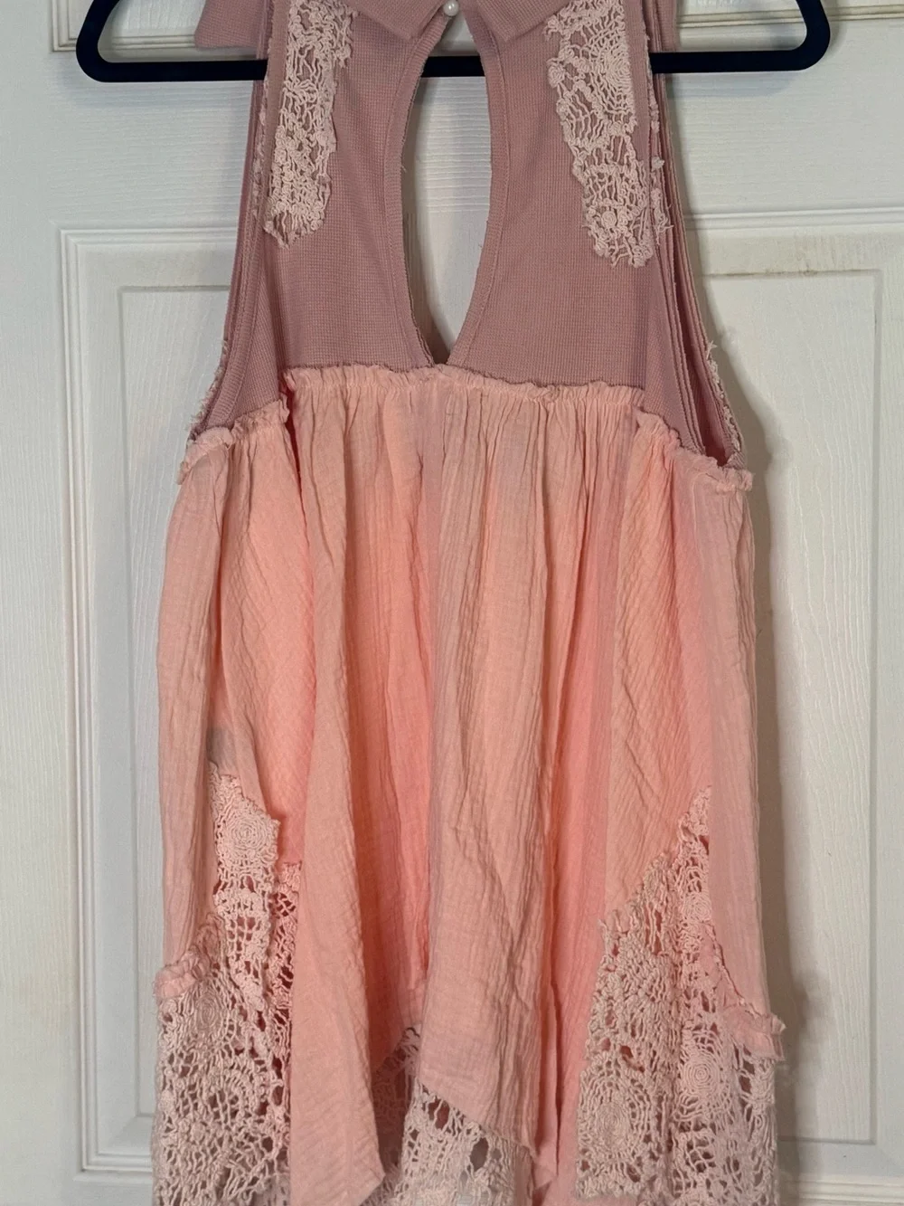 POL Soft Pink Ribbed Knit and Lace  Top